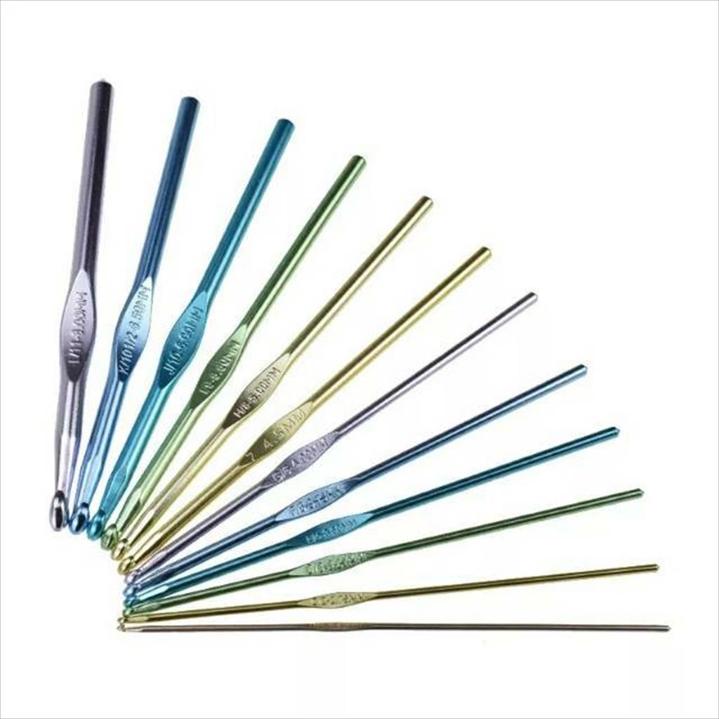 Jual Hakpen aluminium set/ jarum rajut/crochet hook set 12pcs/set ...