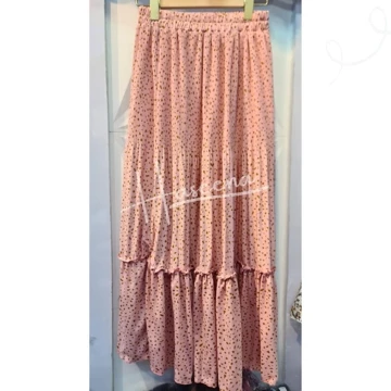 Haseena Rok Susun Rempel Plisket Zeina Motif Polkadot Emas Mini Tabur Skirt Ruffle Wanita