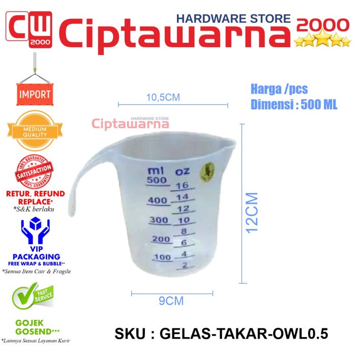 Jual Gelas Ukur Takaran Gelas Takar 500 Ml Owl Plast Perlengkapan Dapur Shopee Indonesia 4506