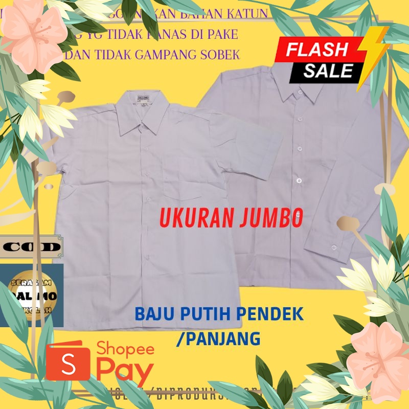 Jual BAJU PUTIH POLOS PENDEK/PANJANG UKURAN JUMBO SERAGAM DALIMO ...