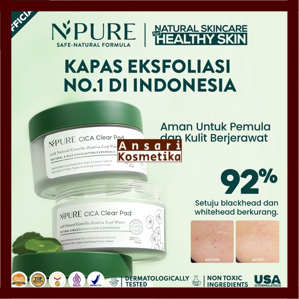 Jual NPURE Acne Clear Pad Cica Kapas Eksfoliasi Wajah Jerawat Acne Exfoliating Pad N Pure