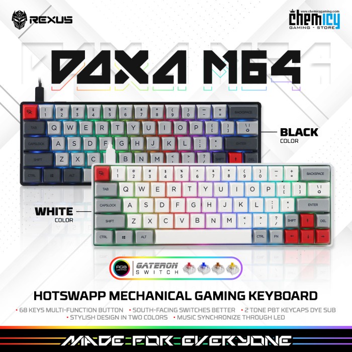Jual Rexus Daxa M64 60% Classic RGB Hotswap Mechanical Gaming Keyboard ...