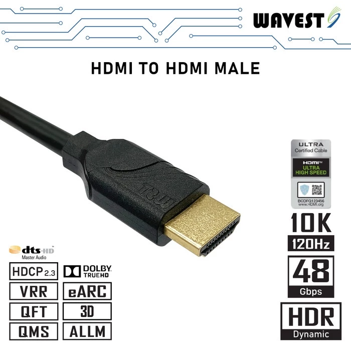 WAVEST Kabel Hdmi 2.1 Ultra High Speed 10K 8K 120Hz Male to Male Cable 0.9M 1.8M 3M