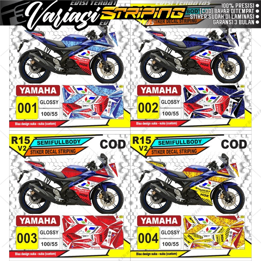 Jual Stiker decal striping yamaha R15 V2 Variasi Mandalika semifullbody ...