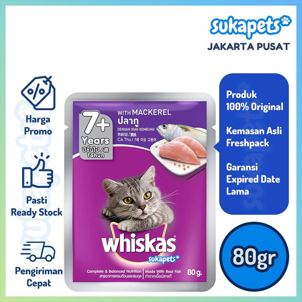 Jual Whiskas Adult Cat Mackerel 7+ Senior Makanan Kucing Basah Pouch