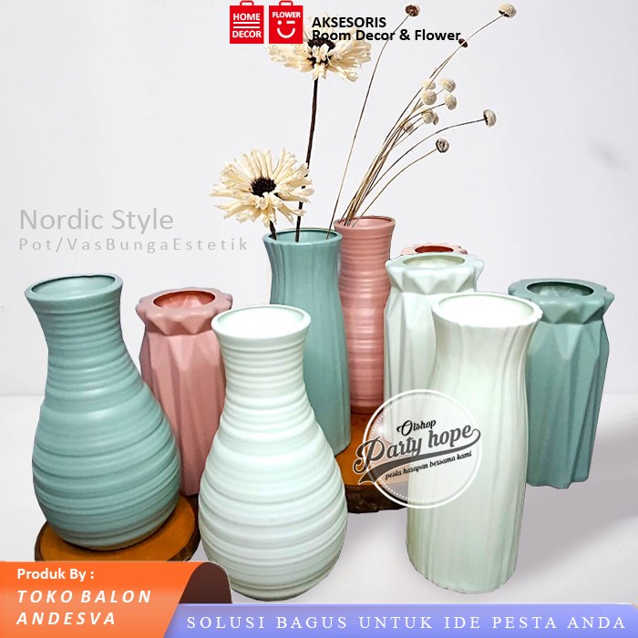 Jual Vas Bunga Plastik Estetik Pot Bunga Warna Warni Hiasan Dekorasi