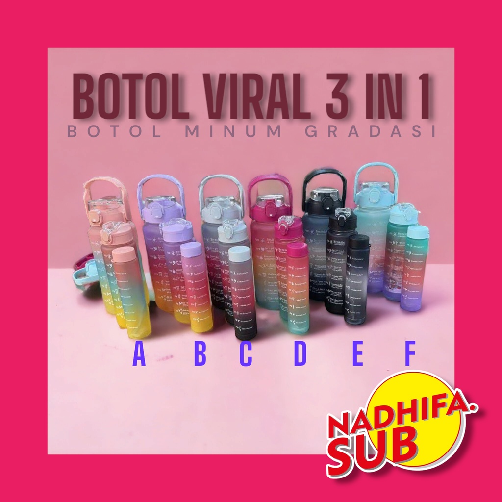 Jual BOTOL MINUM GRADASI 3 IN 1 2 LITER / BOTOL MINUM SET 3 PCS / BOTOL ...