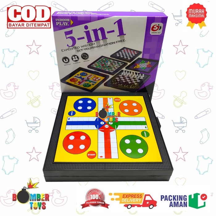 Jual MAINAN ANAK KELUARGA BOARD GAME 5 IN 1 3 IN 1 MAGNET LUDO CATUR ...