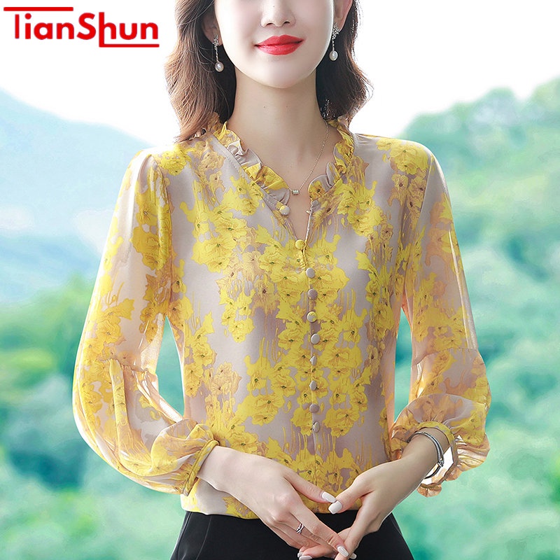 Jual Tianshun Temperament 3 4 Sleeve Womens Top Korean Fashion Chiffon