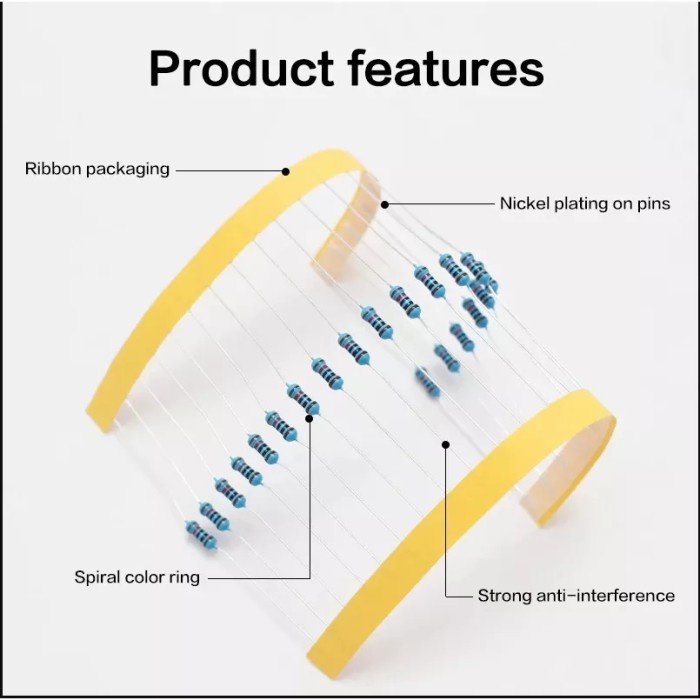 Jual 10biji Resistor 1/2 Watt METAL FILM Taiwan 1% Kaki Tembaga Tebal ...