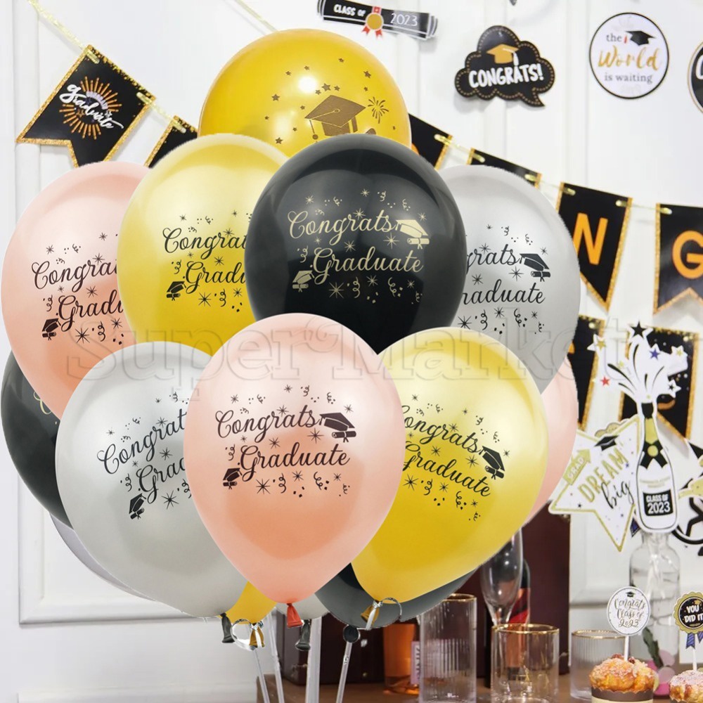 Jual [ Unggulan ] 10pcs Balon Wisuda Warna Warni / Balon Gold Hitam
