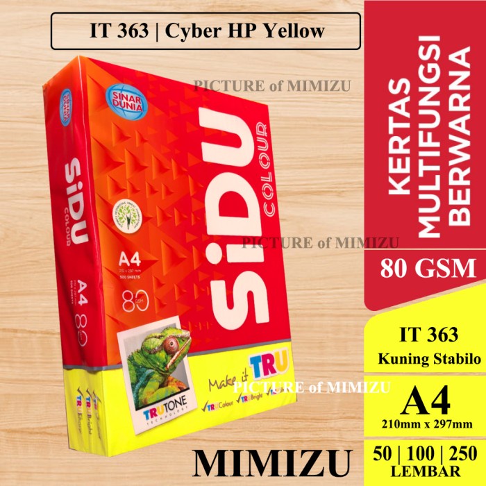 Jual SIDU Kertas HVS Warna A4 80 Gsm IT363 CYBER HP YELLOW (KUNING ...