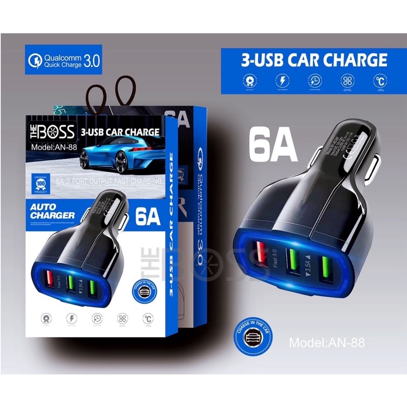 Jual Car Charger Fast Charger 3 Port USB AN-88 QC 3.0 6A MICRO, TYPE C ...