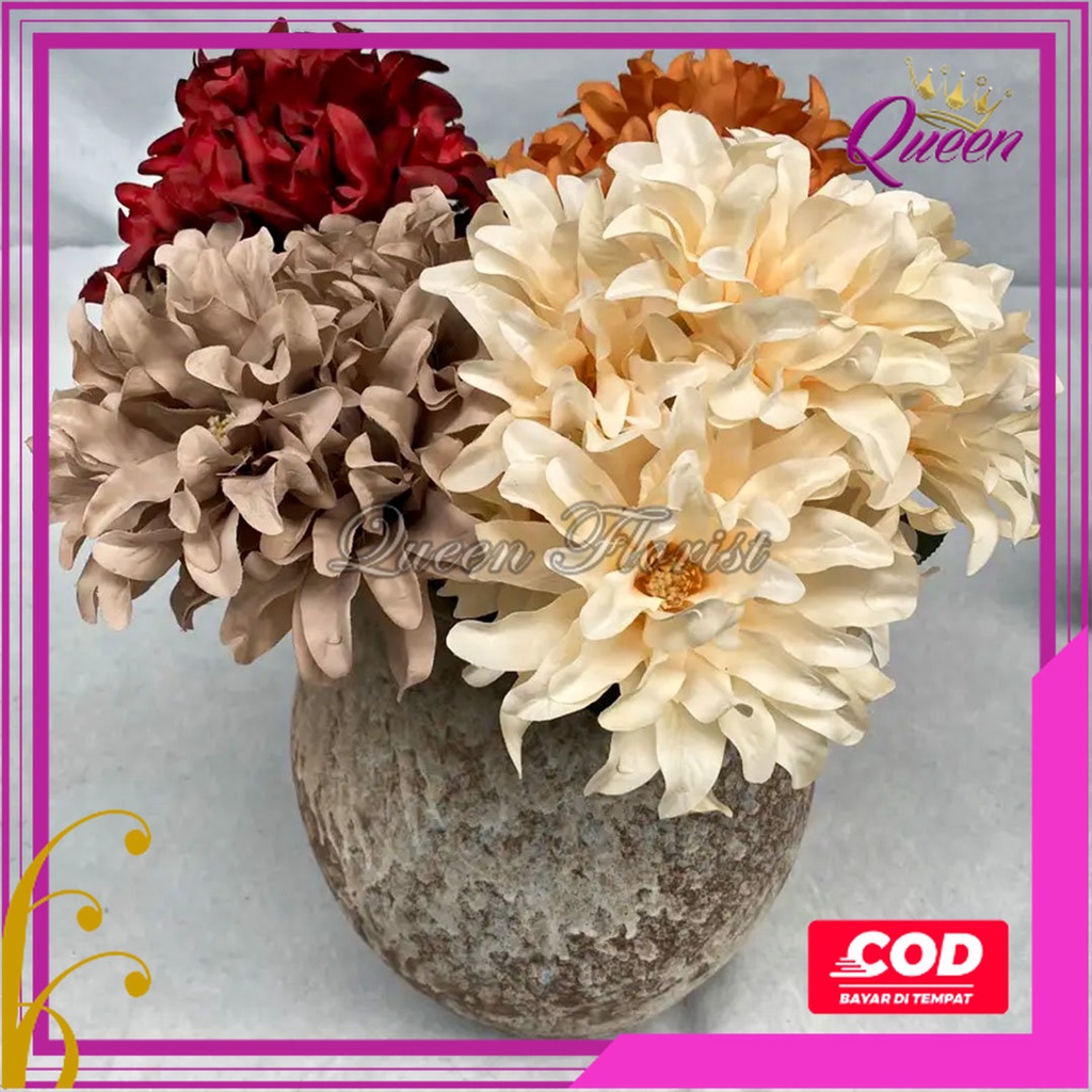 Jual Bunga Dahlia Tangkai Panjang Cabang 3 Bunga artificial Imitasi