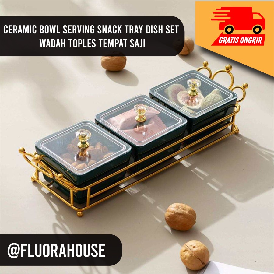 Jual Ceramic Bowl Serving Snack Tray Dish Set/ Wadah Toples Tempat Saji