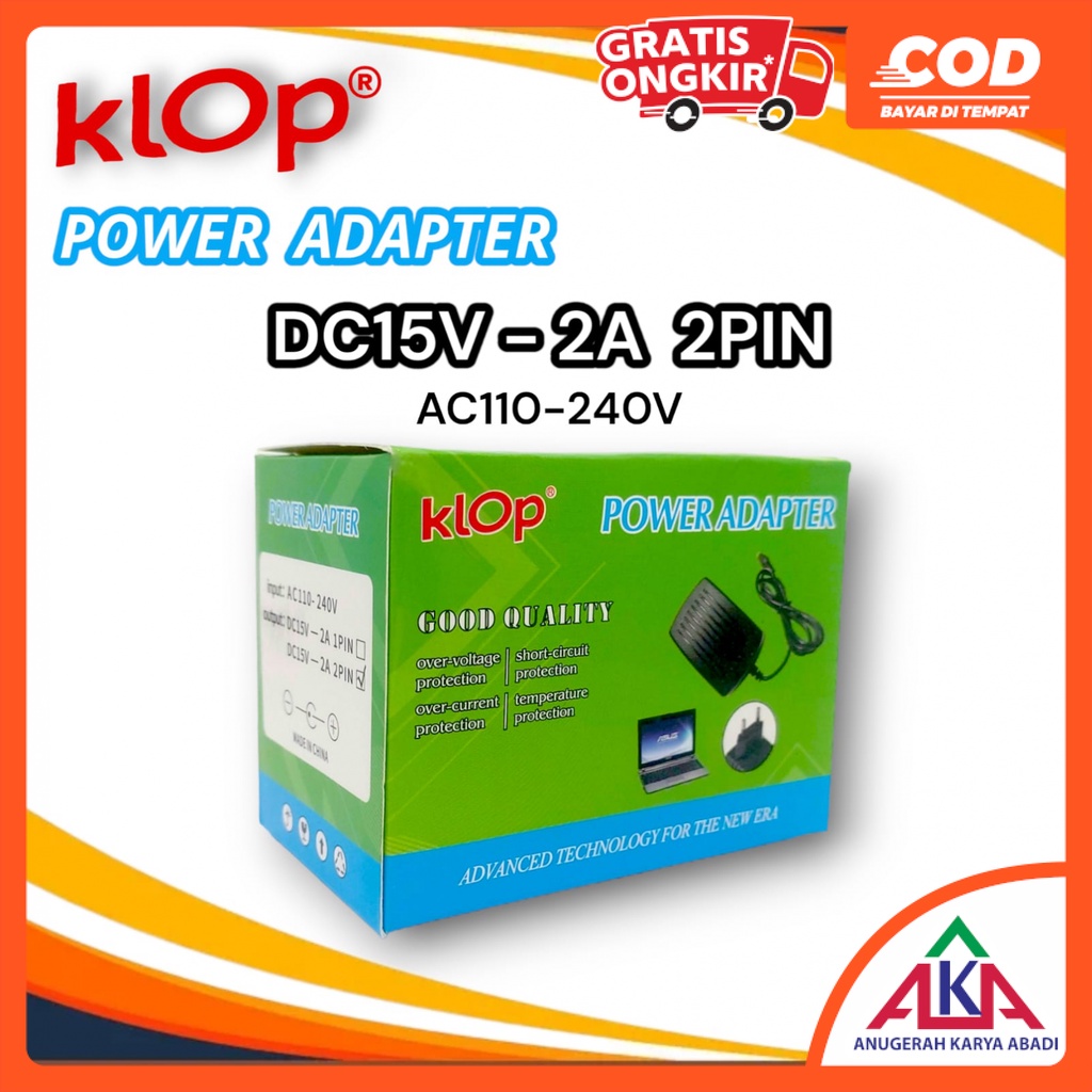 Jual KLOP Power Adapter / Adaptor AC/DC 15 Volt 2 Ampere | Shopee Indonesia