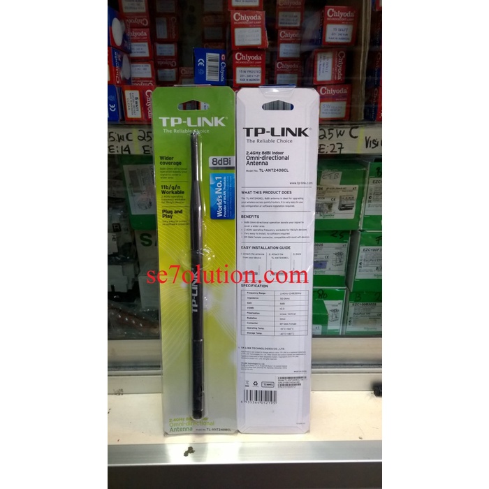 Antenna TP-Link TL-ANT2408CL Omnidirezionale 2.4 GHz 8 DBi – Desktop Indoor, Connettore RP-SMA Femmina, Per Router E Access Point, Senza Cavo
