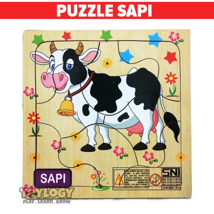 Jual Mainan Kayu Edukasi Anak Puzzle Gambar Hewan Sapi Cow Animal ...
