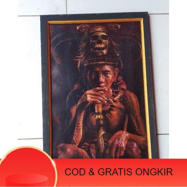 Jual Bingkai Foto Murah Hiasan Dinding Poster Gambar Kepala Suku Dayak Kalimantan Plus Bingkai