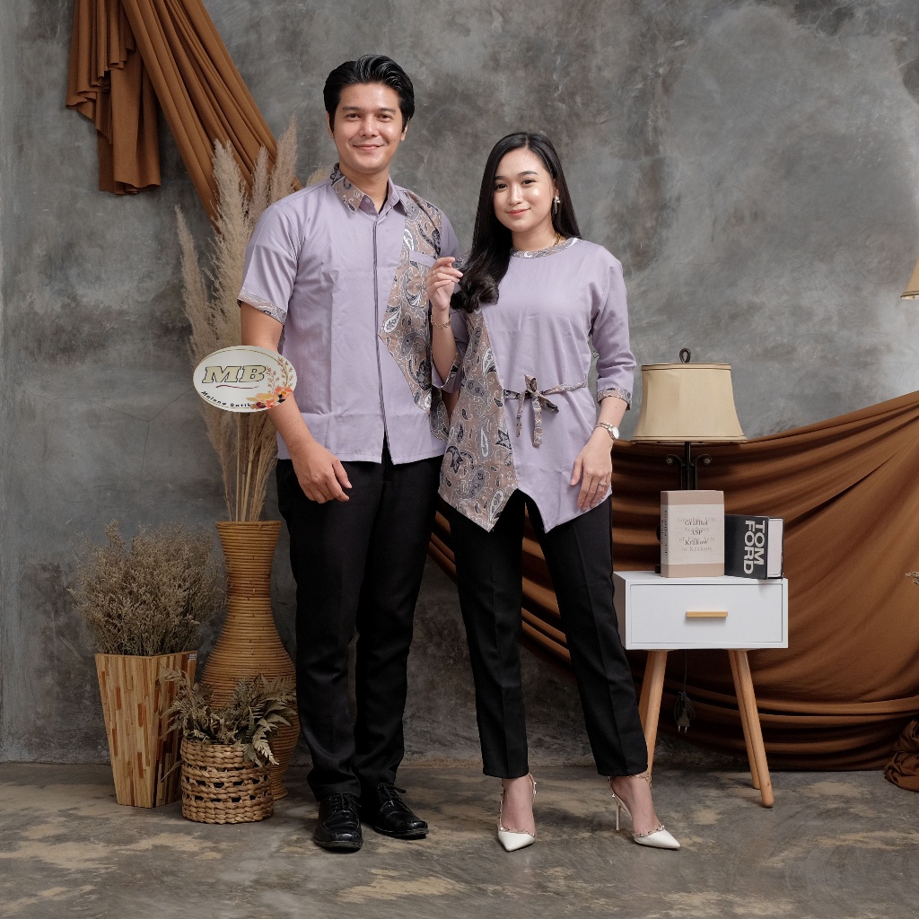 Jual couple bluse batik kombinasi/couple batik/kemeja batik kombinasi ...