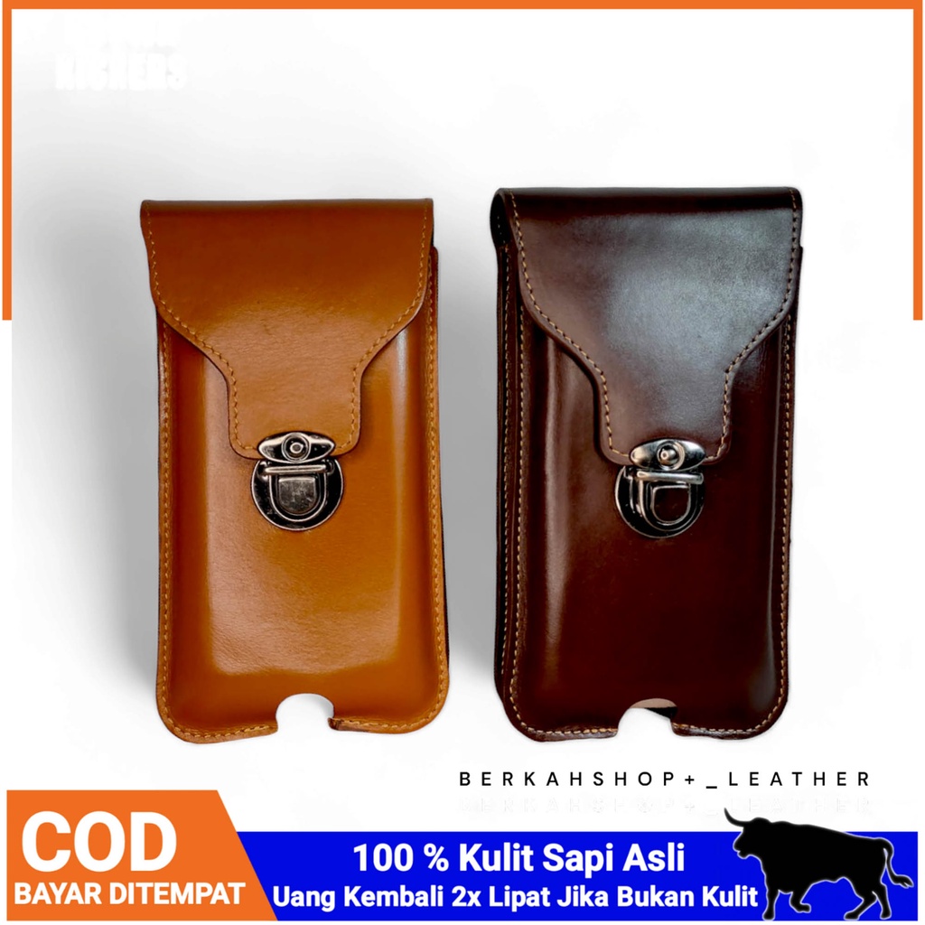 Jual Dompet Sarung Tempat Hp Pinggang Kulit Asli Pria Cowok Doble 2