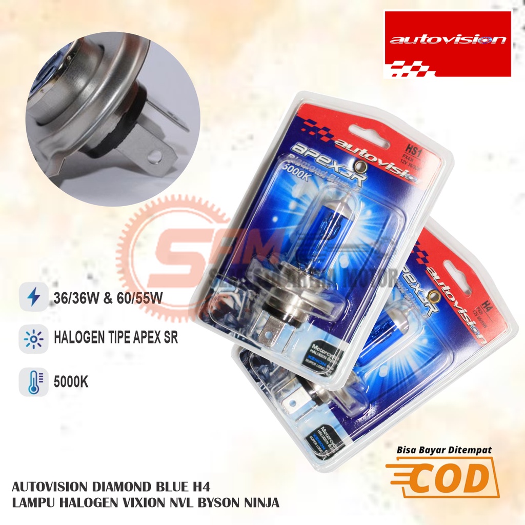 Jual Bohlam Halogen Autovision Diamond Blue H4 5000k 36w 60w Motor ...