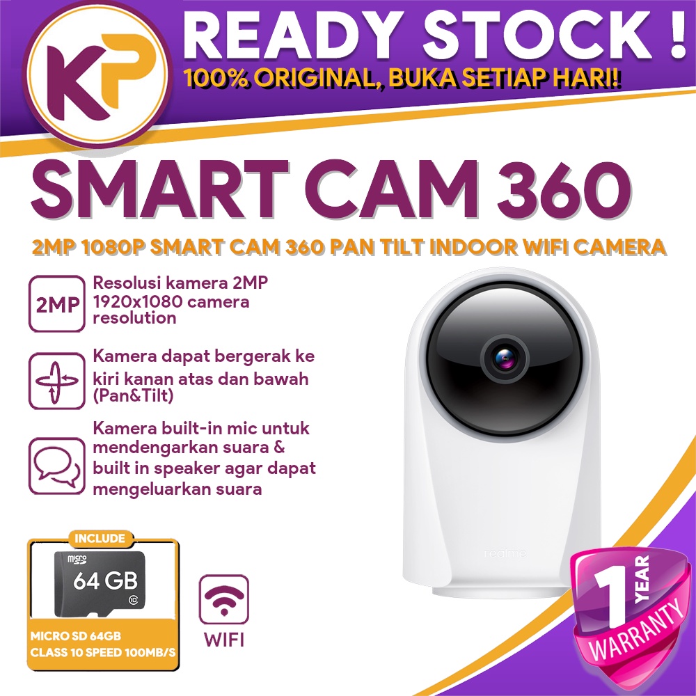 Jual REALME RMH2001 1080P 2MP SMART CAM 360 PAN TILT INDOOR WIFI