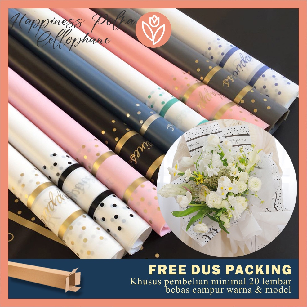 Jual [5 LEMBAR] KERTAS GOLD LINE HAPPINESS POLKA FLOWER WRAPPING PAPER ...