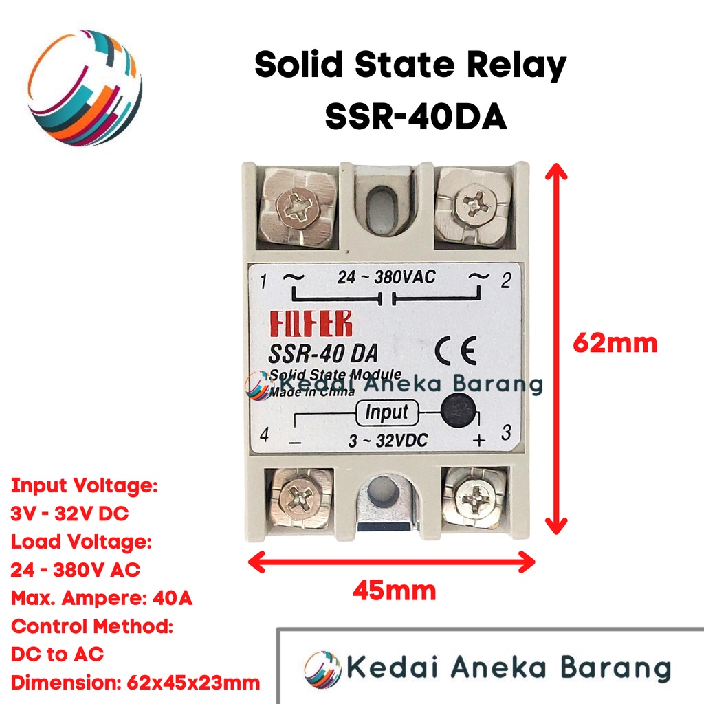 Jual Fotek Solid State Relay Single Phase Module Modul SSR SSR40DA DC