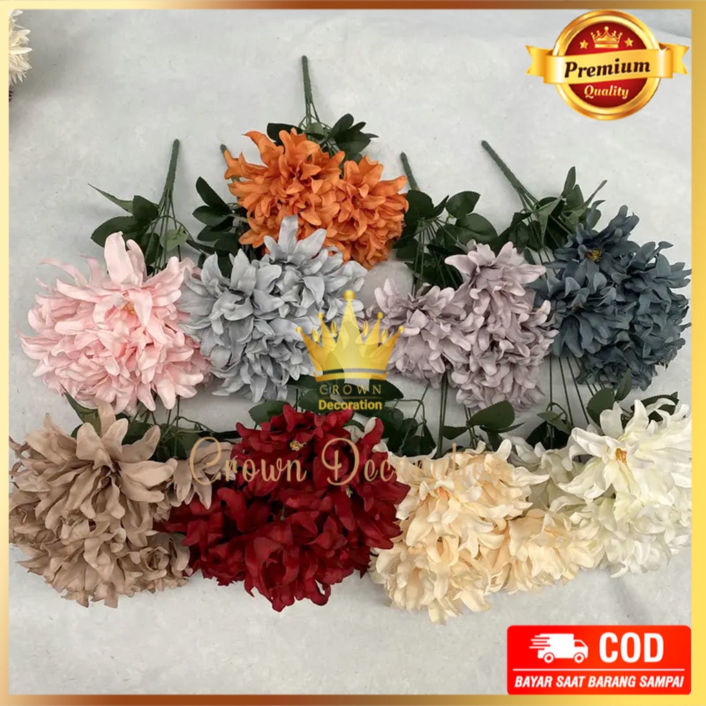 Jual Bunga Dahlia Tangkai Panjang Cabang 3 artificial Bunga Imitasi