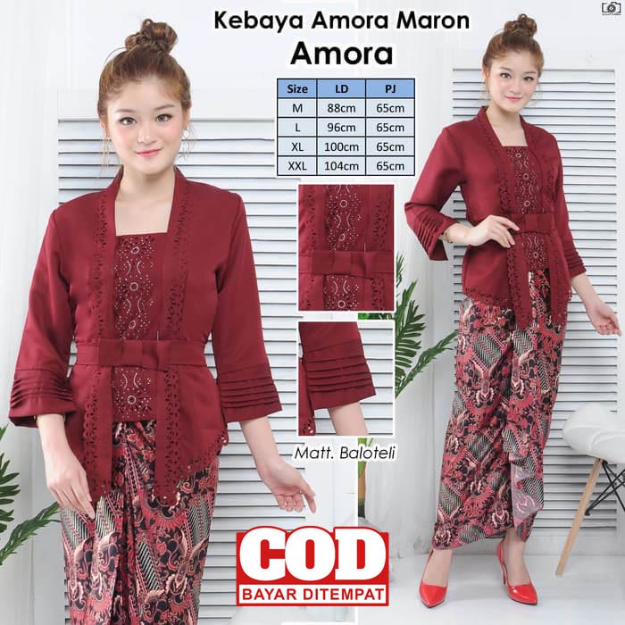 Jual Atasan Kebaya Kutubaru Modern Mewah Warna Merah Maroon Kebaya