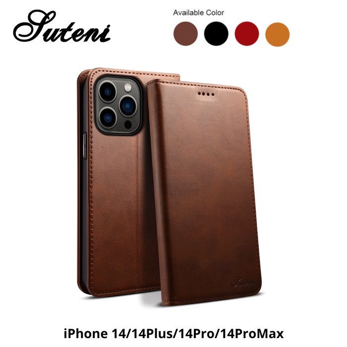 Jual Leather Flip Case iPhone 14 Pro Max Plus Casing Kulit Card Holder
