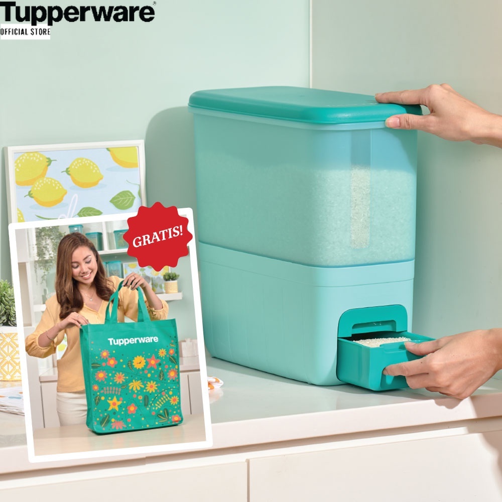 Jual TUPPERWARE TEMPAT BERAS PLASTIK BIRU RICE BOX SMART 10 KG BELI ...