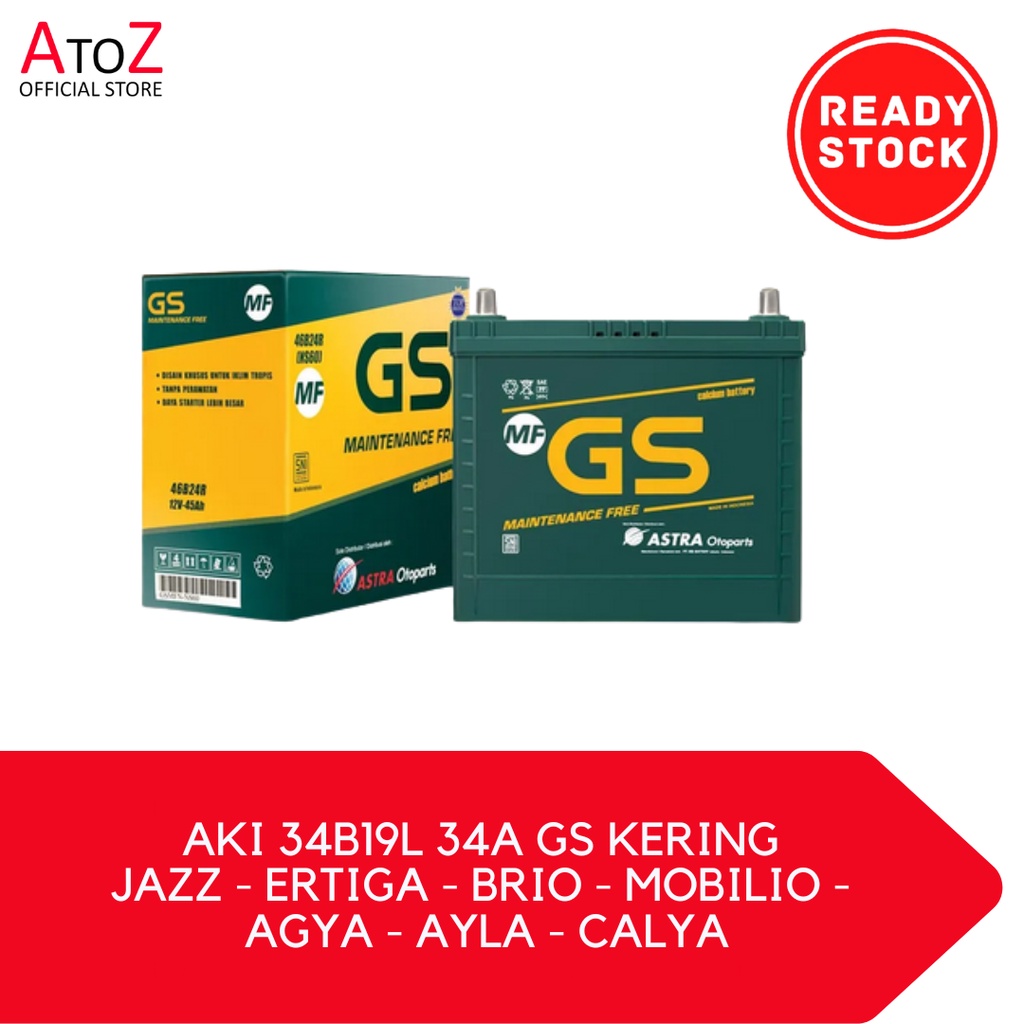Jual AKI 34B19L 34A GS KERING JAZZ - ERTIGA - BRIO - MOBILIO - AGYA