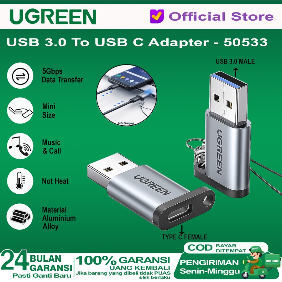 Jual Ugreen Adapter Otg Usb To Type C Female Super Speed 5gbps 50533 Shopee Indonesia