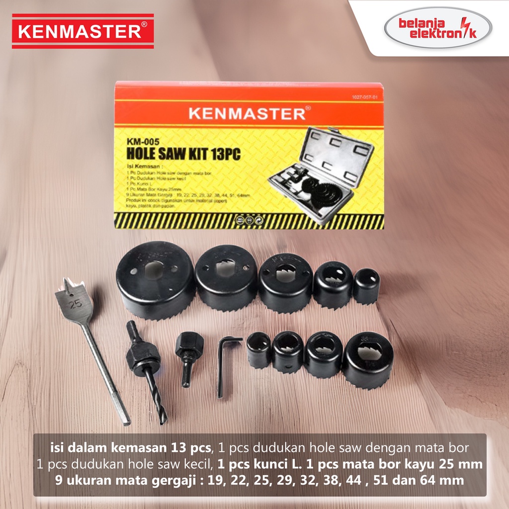 Jual KENMASTER Hole Saw Kit 13 Pc KM-005 - Mata Bor Kayu & Pelubang ...