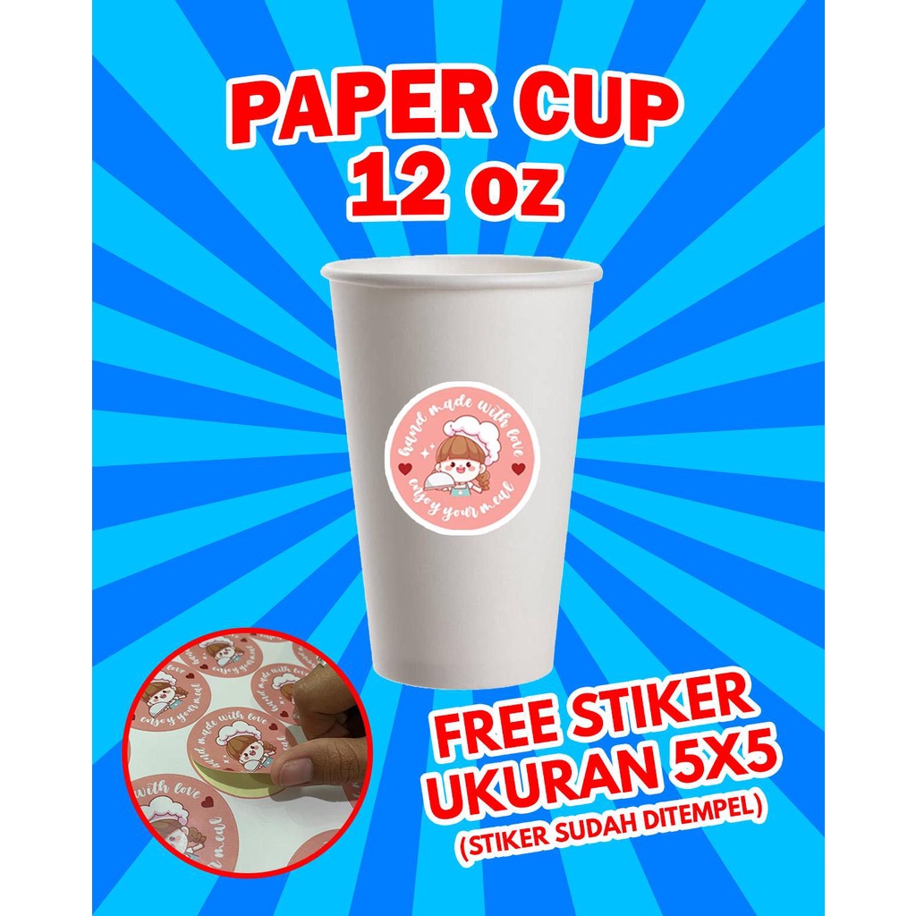 Jual Paper Cup Polos/paper cup kopi/ Paper Cup stiker ukuran 12 oz ...
