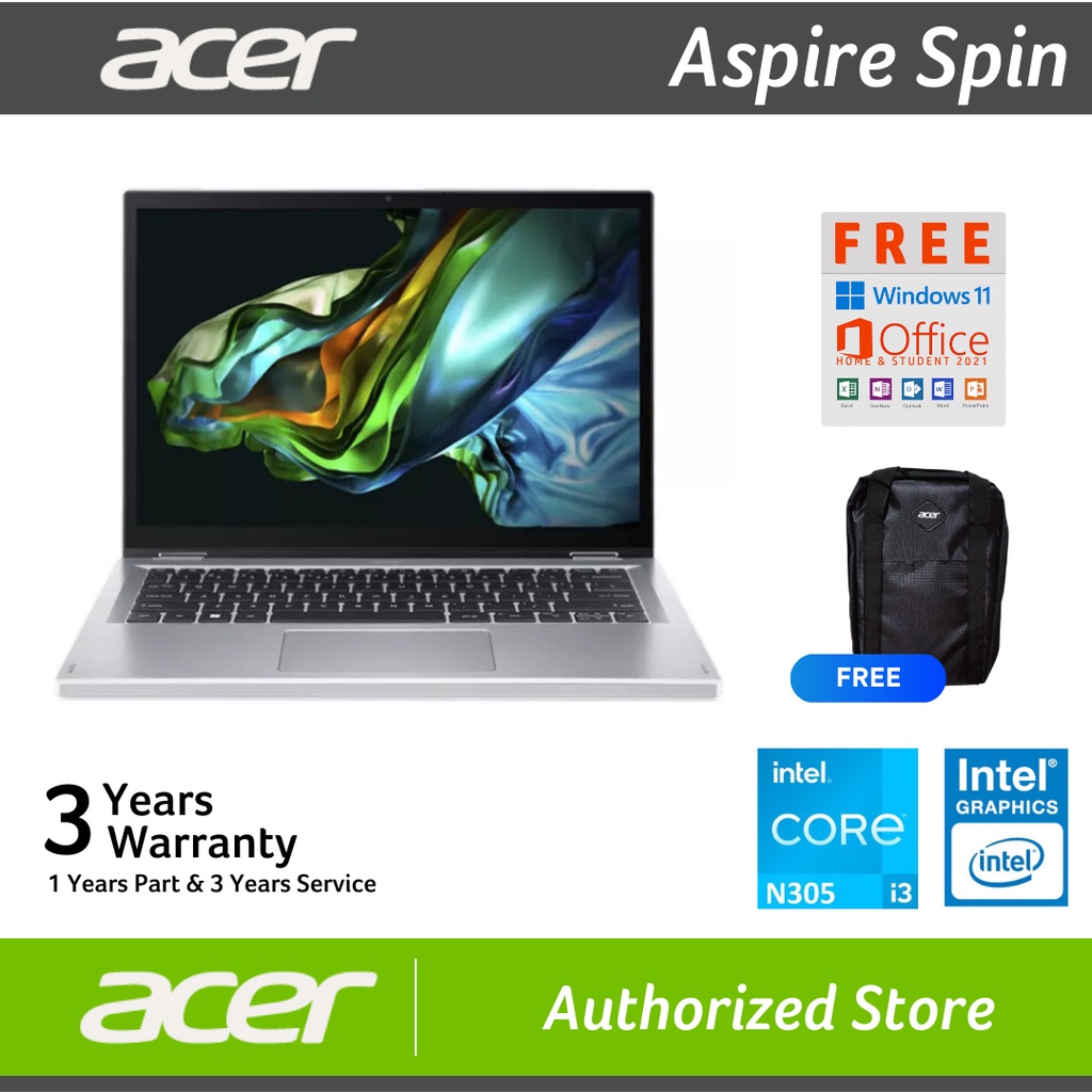 Jual Acer Aspire Spin A3SP14 i3 N305 8GB 512GB SSD Win 11 OHS | Shopee ...