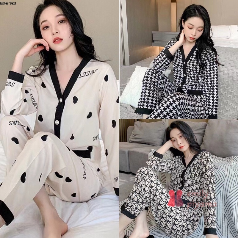 Jual Emily Piyama - Baju Tidur Set Piyama Model Kancing Depan Lengan ...