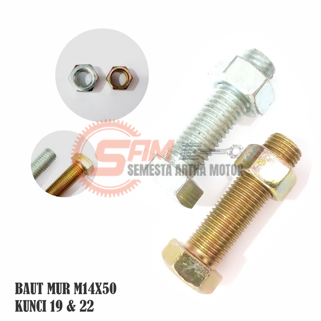 Jual Baut Mur M14 X 50 Kunci 22 19 Hex Bolt Nut Panjang 5cm Putih ...