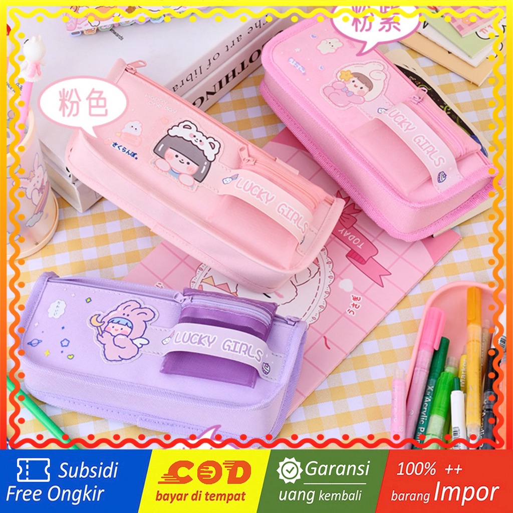 Jual Txs17 Korean Pen Pencil Case Simple Lucky Girls Kotak Tempat