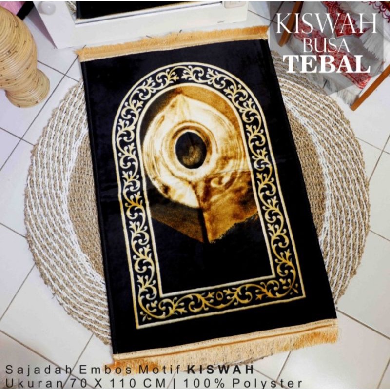 sajadah tebal kiswah hitam exclusive/sajadah kiswah rumbay gold empuk anti selip bermotif