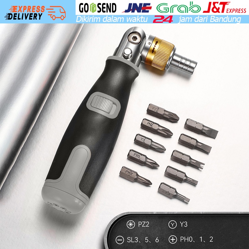 Jual 10In1 Obeng Ratchet Dua Arah Multi-Sudut Set / Set Obeng Ratchet ...