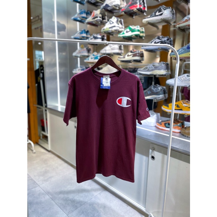Champion USA Men Maroon Big C logo Tee 100% Original