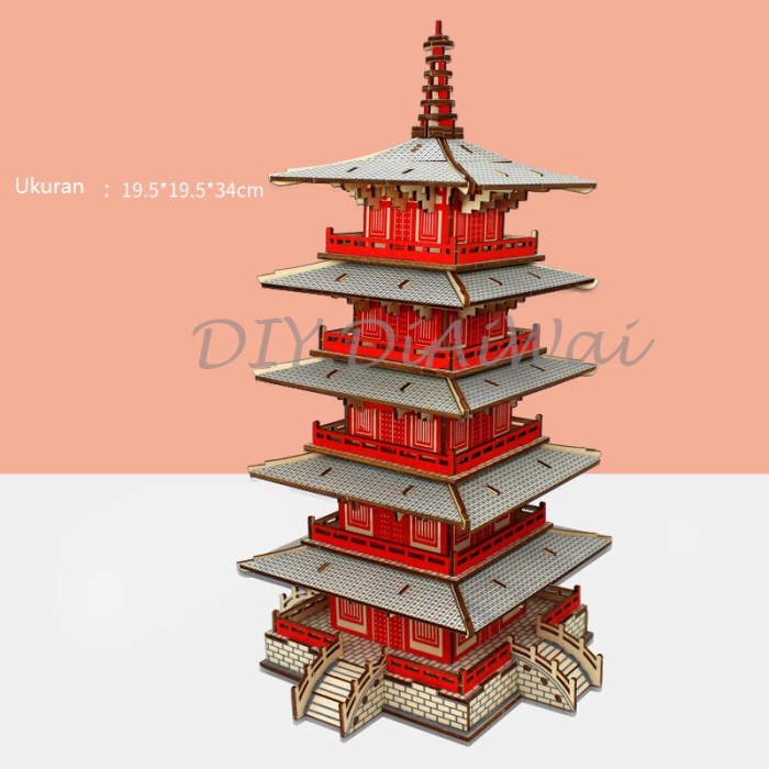 Jual Puzzle 3D DIY bahan kayu model tempat wisata china pagoda, Cold ...