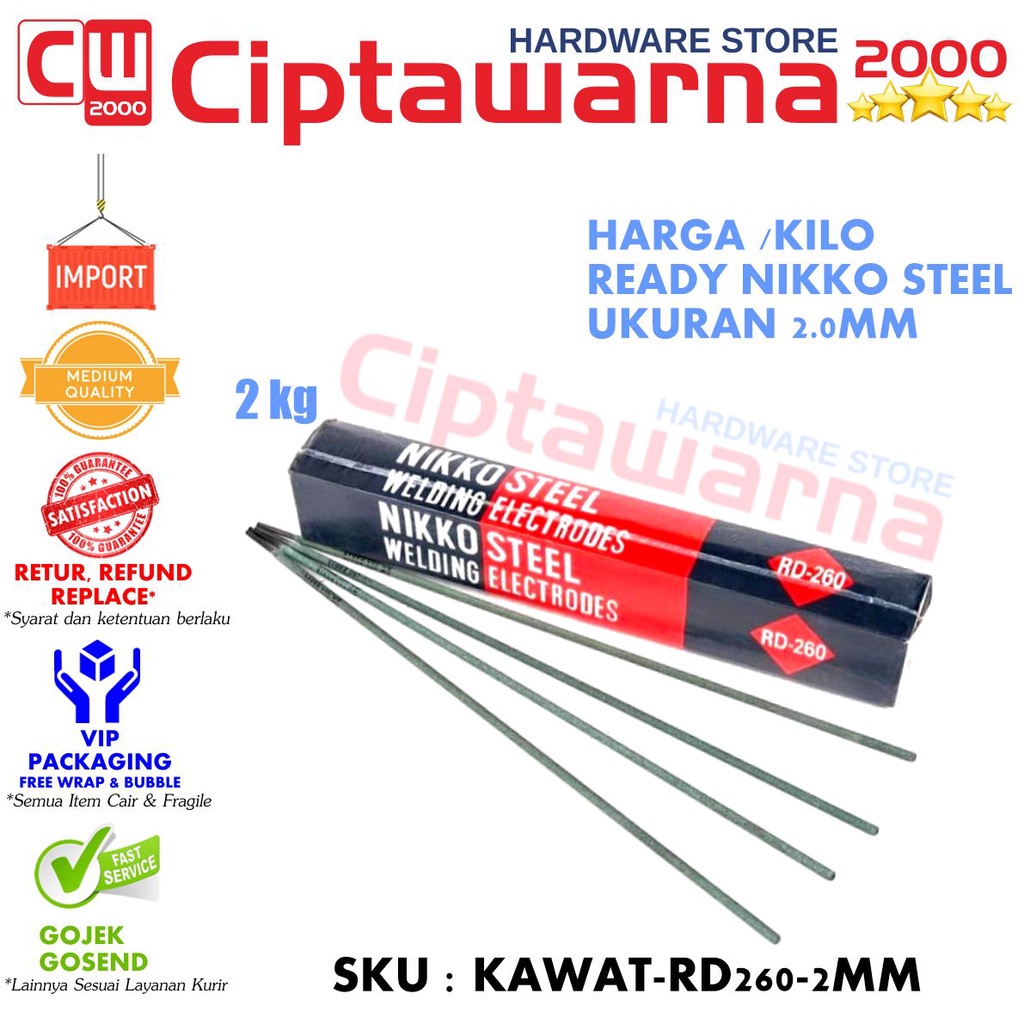 Jual Kawat Las Bakar Besi Manual Stainless Nikko Steel RD260 2.0mm 2KG ...