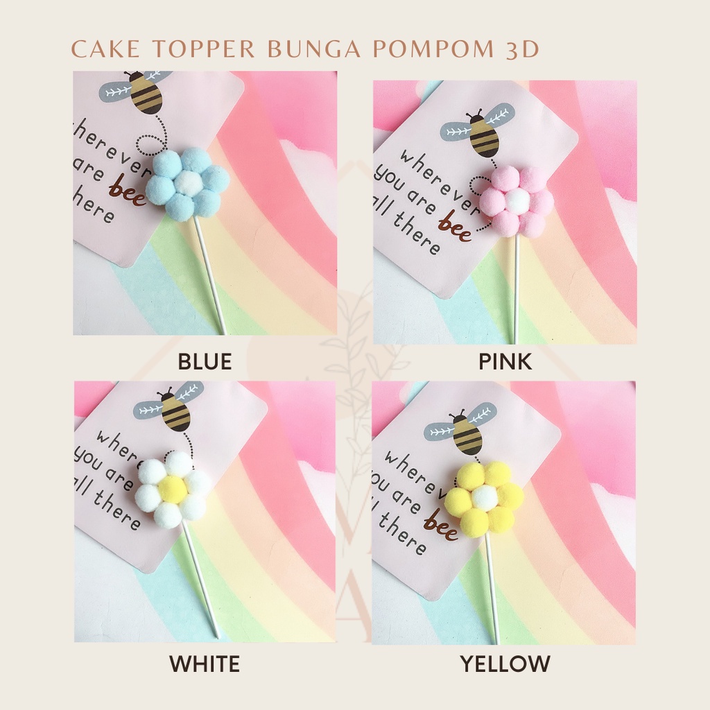 Jual RUMAH KRAVE - Cake Topper Bunga Pompom 3D Flower | Shopee Indonesia
