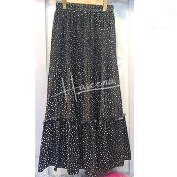 Haseena Rok Susun Rempel Plisket Zeina Motif Polkadot Emas Mini Tabur Skirt Ruffle Wanita