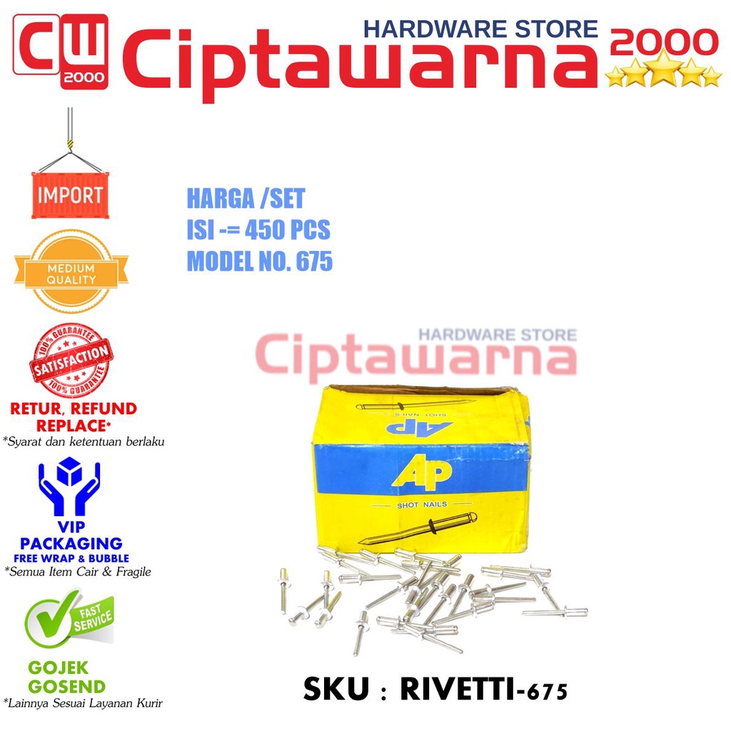 Jual Paku rivet rifet tipe 675 paku tembak keling Besi Aluminium Baja ...