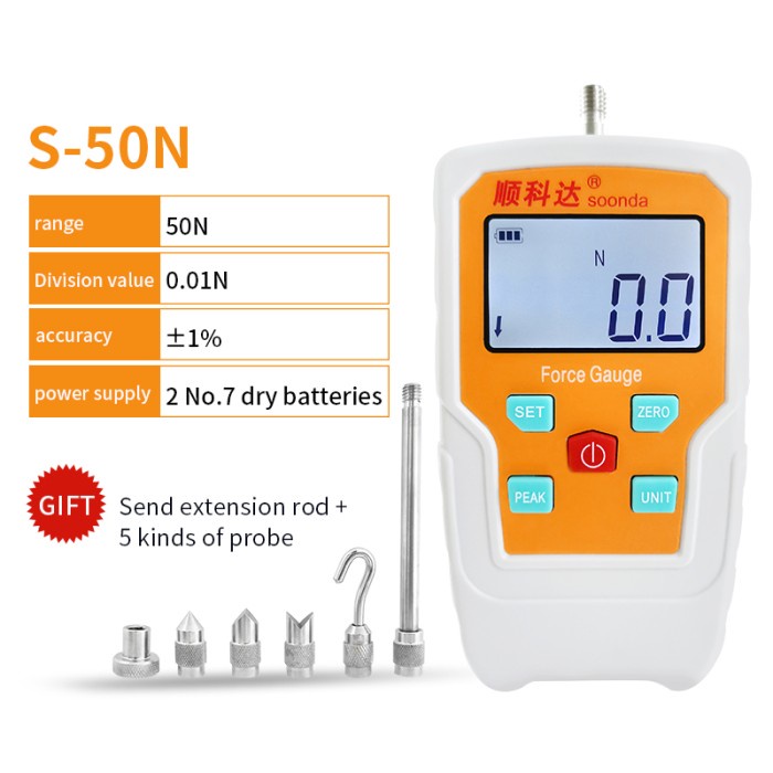 Dynamomètre Numérique Push-Pull 5N (0.5kg/1.1lb) – Testeur De Force Précis Avec Écran LCD Et Unités Multiples